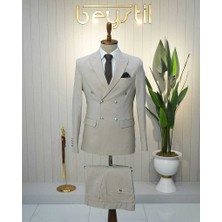 Beystil Sivri Yaka Krem Kruvaze Takım Elbise Nikol - Slim Fit