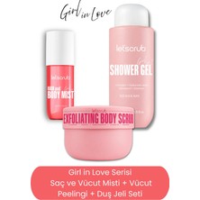 LET'SCRUB Girl In Love Duş Jeli Seti + Vücut Peelingi + Saç ve Vücut Misti | Sls ve Paraben İçermez