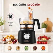 Karaca 2500 Watt Güçlü Motorlu 12 Si 1 Arada Mutfak Robotu, 4 Kanatlı Çelik Bıçaklı, 1,5 L Hazne, 1 L Blender Sürahisi, Kahve Öğütücü, Narenciye Sıkacağı ve Hamur Yoğurma