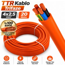 Badem10 Ttr Kablo 4x2,5 %100 Bakır 20 Metre Turuncu Trifaze Sanayi Tipi Dayanıklı Elektrik Kablosu