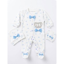 Perfect Baby Yenidoğan Organik Pamuk Taç Desenli Patikli 3 Parça Bebek Hastane Çıkışı Seti Yenidoğan Bebek Tulum