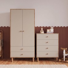Bimossa TK2020 Bunny Sepet-Kumtaşı 2 Kapaklı Gardırop 4 Çekmeceli Şifonyer Yüksek Ayaklı Çocuk Odası Takımı