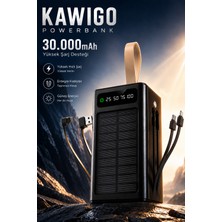 Kawigo 30.000 Mah Solar Powerbank Güneş Enerjili Powerbank Hızlı Şarj Destekli Entegre Kablolu LED Powerbank