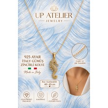 Up Atelier 925 Ayar Gümüş Ithal Zincirli Zirkon Taşlı Denizatı Kolye 40-45CM Ayarlanabilir