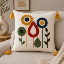 Fuens Punch Nakışlı Kırlent Kılıfı Yüksek Kalite Keten Kumaş - 43*43 cm PUNCH053