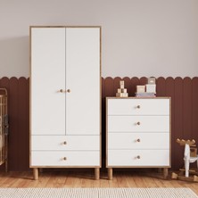 Bimossa TK2010 Bunny Sepet-Beyaz 2 Kapaklı Gardırop ve 4 Çekmeceli Şifonyer Yüksek Ayaklı Çocuk Odası Takımı