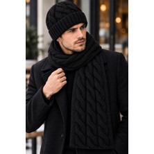 Wearflawless Erkek Yün Atkı Bere Seti, 2'li Kışlık Yün Saç Örgü Desenli Bere ve Atkı Takımı, Erkek Için Hediye