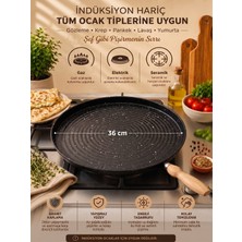Tektava Granit Kaplama Ahşap Saplı Bazlama&gözleme Tavası 36 cm 36 Cm-Siyah