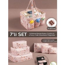 Çınars Home Bebek Bakım Çantası & 6’lı Seyahat Düzenleyici Seti – Pembe 7 Parça