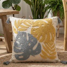 Destiva Home Renkli Tropik Punch Nakışlı Dekoratif Püsküllü Gizli Fermuarlı Pamuk Kırlent Kılıfı 42 x 42 cm