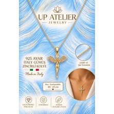 Up Atelier 925 Ayar Gümüş Ithal Zincirli Zirkon Taşlı Melek Kolye 40-45CM Ayarlanabilir