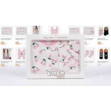 Emek Bebe Kiraz Desenli Kutulu Kız Bebek Zıbın / Hastane Çıkışı Takımı - Pembe