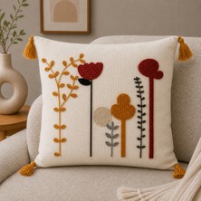 Fuens Punch Nakışlı Kırlent Kılıfı Yüksek Kalite Keten Kumaş - 43*43 cm PUNCH060