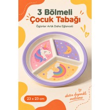 Wumboo 3 Bölmeli Melamin Çocuk Tabağı-Mama Tabağı-Ekstra Dayanıklı Bpa Free Beslenme Tabağı- Unicorn