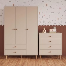 Bimossa TK3030 Bunny Kumtaşı 3 Kapaklı Gardırop, 4 Çekmeceli Şifonyer,yüksek Ayaklı Bebek Çocuk Odası Takımı