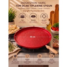 Tektava Granit Kaplama Ahşap Saplı Bazlama&gözleme Tavası 36 cm 36 Cm-Kırmızı