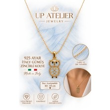 Up Atelier 925 Ayar Gümüş Ithal Zincirli Zirkon Taşlı Baykuş Kolye 40-45CM Ayarlanabilir