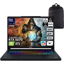 MSI Msı Crosshaır 16 Max Hx Ultra 9-275HX 64-Gbddr5 4 Tbssd RTX5070 (12 GB-GDDR7-115W) 16" OLED Windows 11 Home + Hmf Sırt Çantası E2WGXK-043TRHMF10