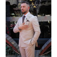 Beystil Oscar Slim Fit Krem Kruvaze Takım Elbise Nikol