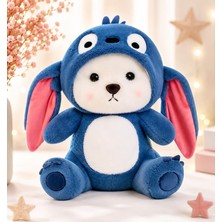 DMR Accessoire 50 cm Büyük Boy Mavi Kostümlü Puffy Hug Ayıcık Şapkası Çıkabilen Sevimli Peluş Oyuncak
