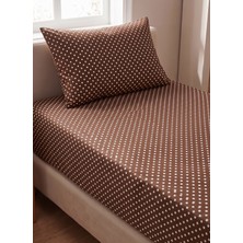 Maki Home Makiteks %100 Pamuklu Retro Beyaz Puantiyeli Kahverengi 120X200 Tek Kişilik Yüksek Kenarlı Lastikli Çarşaf Seti