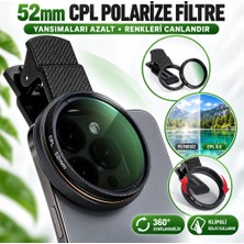 Maetheus 52MM Cpl Polarize Telefon Kamera Filtresi Klipsli Döner Yansıma ve Parlama Azaltıcı Lens