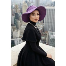 Aisha's Design Çıkarılabilir Arkası Fiyonklu Şapkalı Penye Bone Türban,S-4,Mor 2