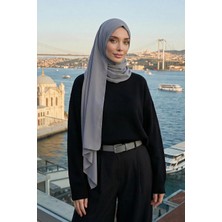 Aisha's Design İğnesiz Takılabilen Pratik Şifon Şal,Gri,PS-11