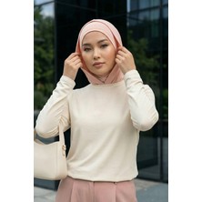 Aisha's Design Kapşon ve Kapatıcı Özellikli Penye Kadın Hazır Bone,B-89P,Pudra