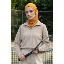 Aisha's Design Boyun Kapatıcı Özellikli ve Kulaklık Girişli Penye Bone,B-94,Hardal