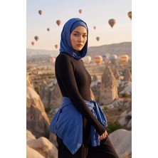 Aisha's Design Kapşon ve Kapatıcı Özellikli Penye Kadın Hazır Bone,B-89P,İndigo