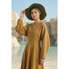 Aisha's Design Çıkarılabilir Arkası Fiyonklu Şapkalı Penye Bone Türban,S-4,Haki