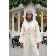 Aisha's Design Kapşon ve Kapatıcı Özellikli Penye Kadın Hazır Bone,B-89P,Lila