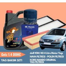 Ozmparts Getz 1.4 Dohc Periyodik Bakım Seti Doill 10W40 4l Motor Yağı | Orijinal Kore Mando Yağ Filtresi | Yerli Hava & Polen Filtresi | Yağ Bakım Paketi