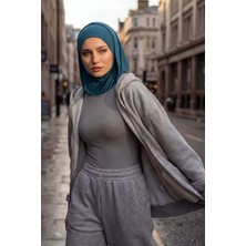 Aisha's Design Kapşon ve Kapatıcı Özellikli Penye Kadın Hazır Bone,B-89P,Petrol