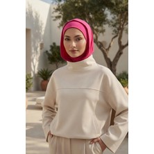 Aisha's Design Kapşon ve Kapatıcı Özellikli Penye Kadın Hazır Bone,B-89P,Fuşya