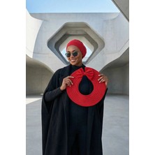 Aisha's Design Çıkarılabilir Arkası Fiyonklu Şapkalı Penye Bone Türban,S-4,Bordo