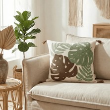 Destiva Home Renkli Tropik Punch Nakışlı Dekoratif Püsküllü Gizli Fermuarlı Pamuk Kırlent Kılıfı 42 x 42 cm