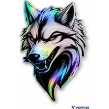Ventoze Holografik Bozkurt Sticker 13X8 cm Su Geçirmez Pvc Oto Motosiklet Kask Laptop Valiz Dekoratif Çıkartma