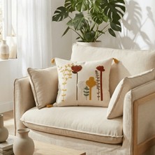 Destiva Home Renkli Kaktüs Punch Nakışlı Dekoratif Püsküllü Gizli Fermuarlı Pamuk Kırlent Kılıfı 42 x 42 cm
