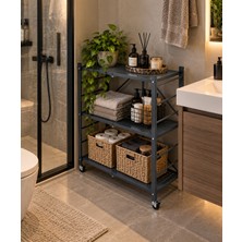 Koçak Home Katlanabilir Tekerlekli 3 Katlı Metal Raf – Çok Amaçlı Mutfak & Banyo Düzenleyici, Yer Tasarruflu
