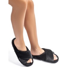 Twigy Çapraz Peluş Kadın Ev Terliği Siyah 36/41