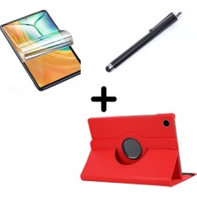 Renas Store Lenovo Tab M10 3. Nesil TB-328FU T610 ile Uyumlu Kılıf Dönen Tablet Kilifi Ekran Koruyucu+Kalem Kırmızı