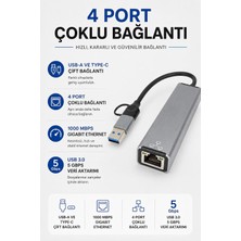 Coverzone Usb-A ve Type-C 4 Port USB Hub- Ent , 3 Usb-A + RJ45 Gigabit Ethernet Adaptörü, 1000 Mbps Lan, USB 3.0 5 Gbps Hızlı Veri Aktarımı, LED Göstergeli Docking Station | HC-78Q