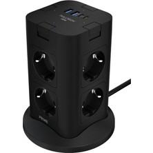 Bontec Akım Korumalı Kule Tipi Priz, 8'li Priz Soketi, 8x Fiş Soketi, 2x USB Girişi, 2x Type-C Girişi, 20W Hızlı Şarj, Isıya Dayanıklı Yapı, 2 Metre Kablo, Aşırı Gerilim Koruyucu Çoğaltıcı (230V/16A / 1050J)