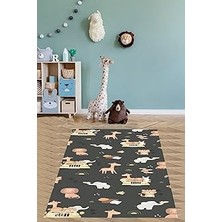 Renas Store Pelangi Safari Desen Yıkanabilir Kaymaz Taban Leke Tutmaz Çocuk Odası Halısı, Siyah-Kahverengi-Gri 100 x 150, 7642013910015005