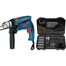 600 W Güçlü Bosch GSB 13 RE Darbeli Matkap Mavi Renk ve 103 Parça Matkap Ucu Seti