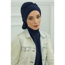 Aisha's Design Pileli Hazır Türban,Lacivert,HT-91