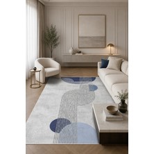 Pelura Halı Dijital Baskılı Mavi Modern Desenli Kaymaz Taban Yıkanabilir Halı