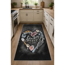 Pelura Halı Dekoratif Kaymaz Taban Yıkanabilir Cooking Love Baskılı Mutfak Halısı
